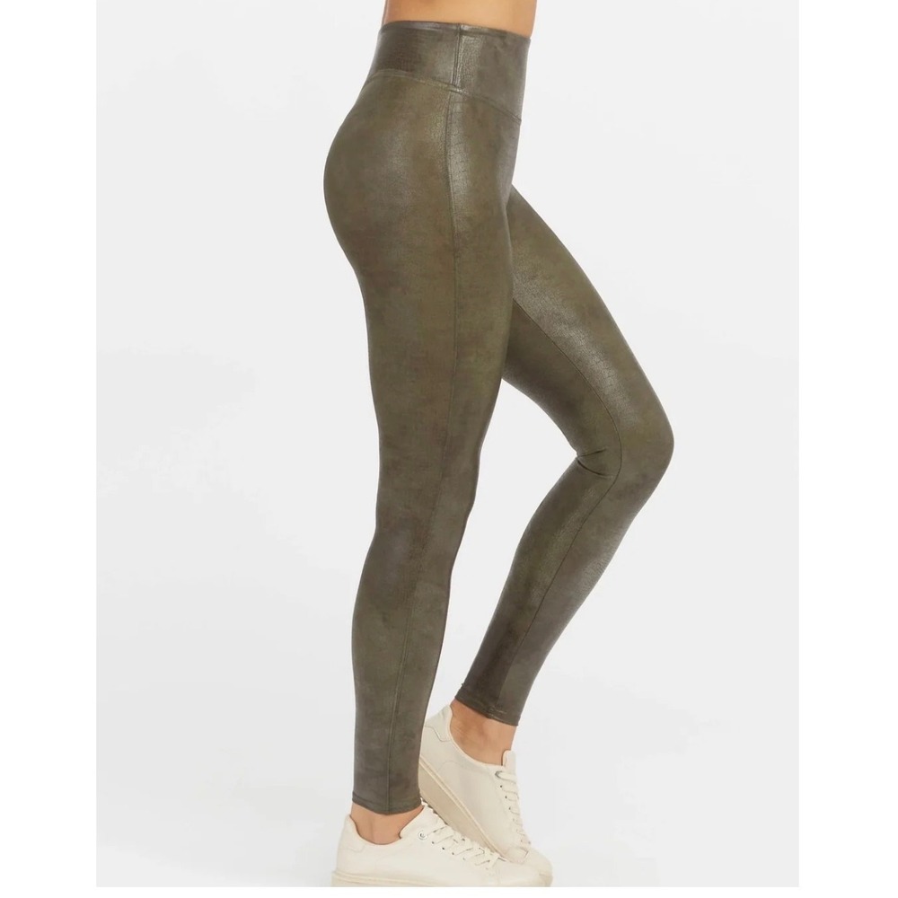 Spanx Faux Leather Croc Leggings Olive Green High Rise Medium M